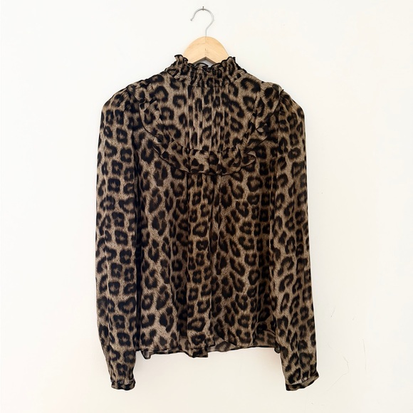 ba&sh Animal Print leopard ruffle mock neck blouse 1 - Picture 3 of 9